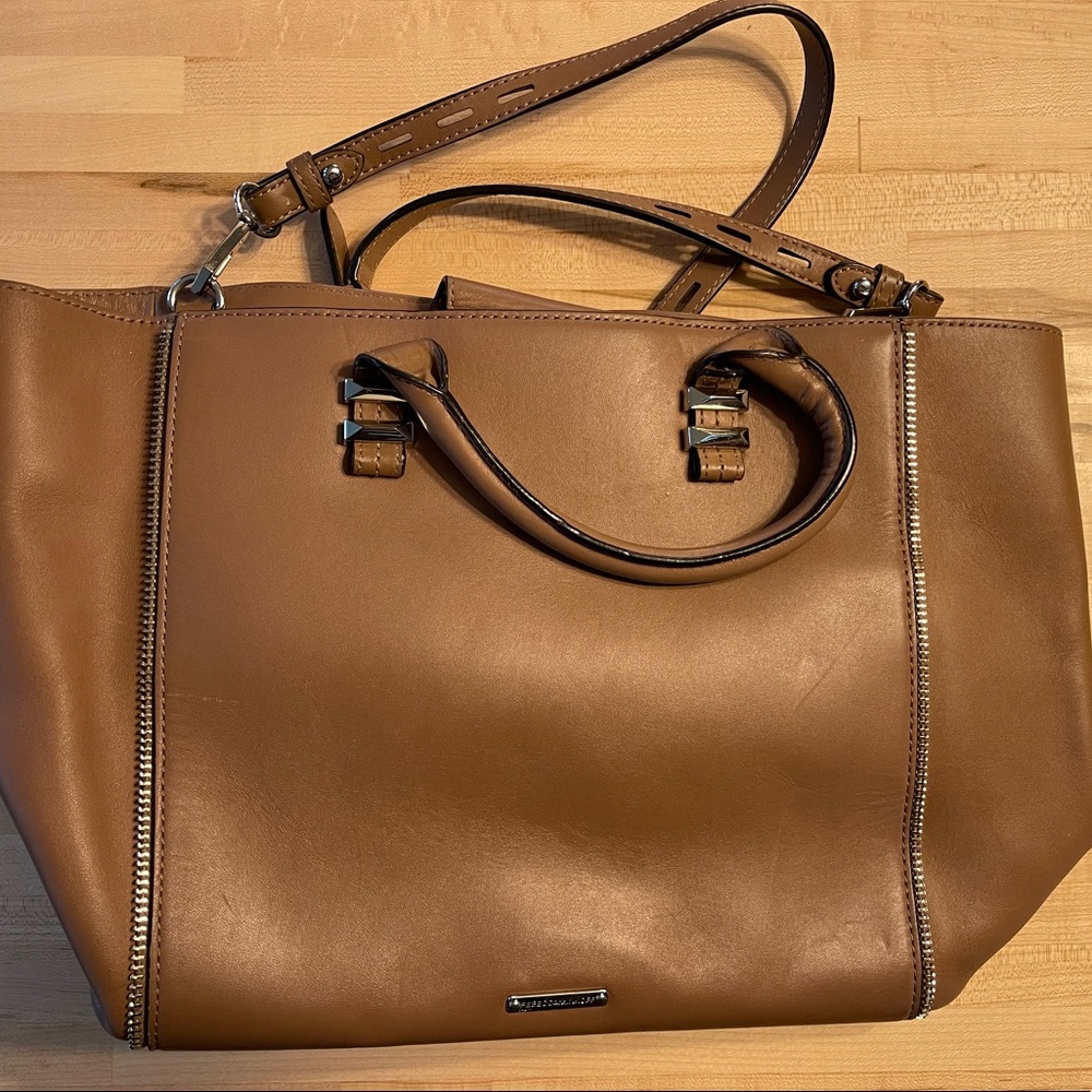 Structured leather Rebecca Minkoff “Mini Perry” tote in mauve-tan color!